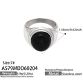 Size 7 stainless steel ring featuring a black oval agate-style stone in a silver finish - US 6 / Steel Black Glass Style (A579)