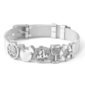 Silver stainless steel mesh bracelet with star, coconut, and #1 MOM charms on white background - Silver MOM