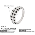Checkered black and white enamel ring in 18k gold plated stainless steel, size 7 - US 6 / Steel Color Plaid Style (A138)