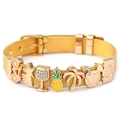 Golden stainless steel mesh bracelet with summer charms including pineapple and palm tree - Gold Summer Theme