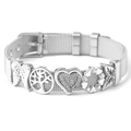 Silver stainless steel mesh bracelet with heart charms and watch strap style closure - Silver