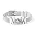 Silver stainless steel mesh bracelet with #1 MOM pendant and sparkling crystal charms - Silver Bracelet