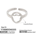 Silver stainless steel open ring with hollow geometric circle and wavy edge texture - US 7 / Hollow Round Style (Y190) / Steel