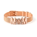 Rose gold Milanese mesh bracelet with #1 MOM pendant and white rhinestones decoration - Rose Gold Plated Bracelet