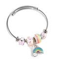 Bracelet jonc en acier avec papillon rose, pendentifs arc-en-ciel et perles florales femme - Style Papillon Rose Arc-en-ciel (SZ40/61257)