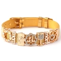 Bracelet à maille dorée pour femme avec breloques Mom et cristaux blancs brillants - Bracelet Or