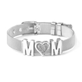 Silver stainless steel mesh bracelet featuring a MOM charm with a sparkling heart detail - Steel
