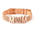Rose gold MOM bracelet with mesh band and sparkling heart-shaped cubic zirconia - Rose Gold