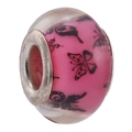 Roze hars bedelkraal met zwarte vlinderpatronen en zilveren kern voor DIY armbanden - Roze