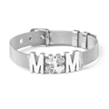 Silver mesh bracelet featuring MOM heart charms and engraved emotional words for women - Steel Color
