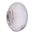 Macro view of a lavender cat-eye glass bead with a decorative silver metal core - Lavender