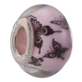 Détail d'une perle en verre lavande avec papillon et noyau en argent S925 pour bijoux - Rose Clair