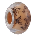 Détail de perle papillon ambre avec anneau argenté pour la création de bijoux - Jaune