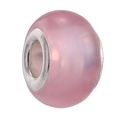 Polished pink cat eye glass charm bead with silver metal core for DIY bracelets - Pink