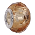 Champagne crystal faceted bead with 925 silver core for DIY children charm bracelets - Single Large Hole Faceted Bead / Orange