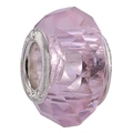 Pink faceted crystal charm bead with silver embossed core for DIY jewelry making - Single Large Hole Faceted Bead / Pink
