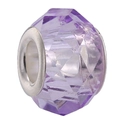 Macro shot of a faceted purple crystal bead with a silver metal core for DIY bracelets - Single Large Hole Faceted Bead / Light Purple
