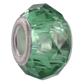 Macro detail of faceted green crystal bead with large silver metal core for DIY bracelets - Single Large Hole Faceted Bead / Green
