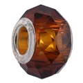 Macro detail of amber faceted crystal bead with S925 sterling silver engraved core - Single Large Hole Faceted Bead / Coffee