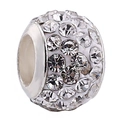 Spherical crystal bead with 4 rows of white rhinestones for DIY charm bracelets - White