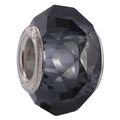 Detail of black faceted crystal bead with S925 sterling silver tube for DIY bracelets - Single Large Hole Faceted Bead / Black