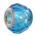 Macro shot of faceted blue crystal charm bead with silver metal core for DIY bracelet - Single Large Hole Faceted Bead / Light Blue