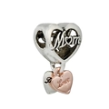 Detail of silver and rose gold heart charm with Mom and Love engravings for bracelet - Mom Heart Layered Dangle (#4)