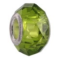 Detailed view of faceted green crystal bead with silver large-hole core for DIY bracelets - Single Large Hole Faceted Bead / Fresh Green