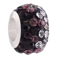 Macro view of purple pavé crystal charm bead with silver core for bracelet making - Deep purple