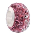 Close-up of pink and white crystal Shamballa bead with polished silver metal core - Pink