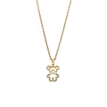 Golden bear necklace with shell pearl and zircon pavé detailing on fine link chain - Golden Hollow Bear (xl001)