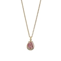 Golden bear necklace with pear-shaped pink gem and pavé zircon petal pendant - Golden Pink Flower Bud (xl007)
