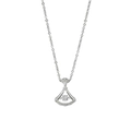 Silver shell-shaped necklace featuring a floating central zircon and a fine link chain - Silver Fan Shaped Inlaid (xl008)