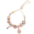 Detail of rose gold charm bracelet with hot air balloon pendant and adjustable slider - Rose Gold Hot Air Balloon Style (025)