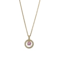 Pink gemstone bear necklace in gold finish with sparkling zircon micro-pave setting - Golden Pink Halo (xl0011)