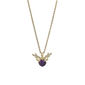 Elegant gold necklace featuring a circular purple gemstone pendant with white zircon accents - Golden Purple Wings (xl0013)