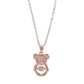Rose gold teddy bear necklace with shell pearl and dancing zircon stone pendant - Rose Gold Dancing Bear (xl0019)