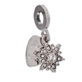 Detailed close-up of a silver snowflake pendant with 'You' heart charm and zircon stones - Heart You Tag Snowflake Pendant (#1)
