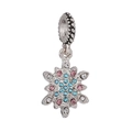 Detailed view of silver snowflake charm with pink and blue rhinestones for DIY jewelry - Multi-color Rhinestone Snowflake Pendant (#3)