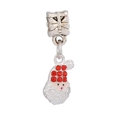 Detailed view of silver Santa Claus charm with vibrant red rhinestones and white beard - Santa Claus Head Style (#6)