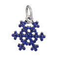 Macro shot of silver snowflake charm pendant featuring deep blue inlaid rhinestones - Deep Blue Rhinestone Snowflake Pendant (#8)