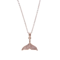 Rose gold mermaid tail necklace featuring micro-set cubic zirconia on O-chain - Rose Gold Pave Fishtail (xl0022)