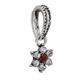 Macro shot of silver vintage flower pendant with red gemstone and white crystal petals - Retro Silver Red White Rhinestone Flower Pendant (#16)