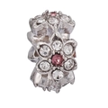 Close-up of a silver flower charm bead with pink gemstone and zircon inlay detailing - Pink Main Stone Rhinestone Six-petal Flower Charm (#18)