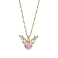 Golden bear necklace with pink zircon and deer antler design for a sweet elegant style - Golden Pink Stone Antler (xl0026)