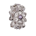 Silver flower charm bead with purple gemstone and crystals for DIY jewelry - Purple Gemstone Rhinestone Hollow Floral Bead (#19)