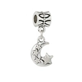 Detailed retro silver charm with crescent moon and star pendant for DIY jewelry bracelets - Vintage Star Moon Style (#23)
