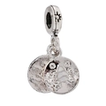 Macro view of retro silver double-disc charm with detailed embossed sunburst patterns - Vintage Double Round Plate Style (#26)