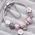 Bracelet à breloques DIY avec perles en verre rose et pendentif cœur LOVE - Rose