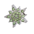 Detailed close-up of snowflake pendant with green crystals and silver metal setting - Silver Radial Pavé Green Stone Starburst (#23)